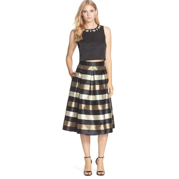 NEW Eliza J Metallic Stripe Skirt - Picture 3 of 7